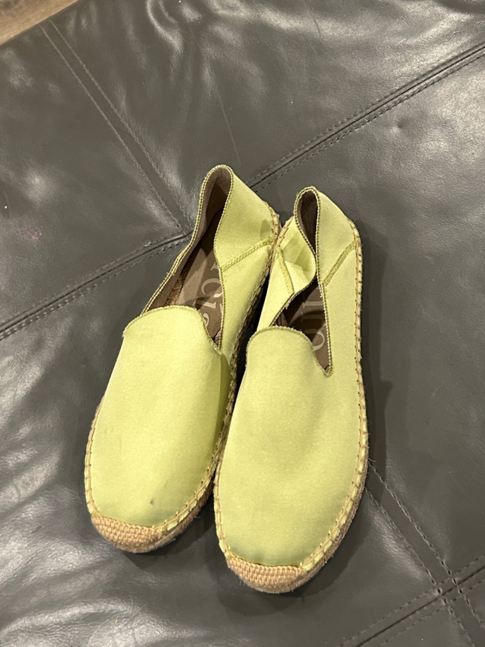 Pedro Garcia Lime Green Satin Espadrille Flats
